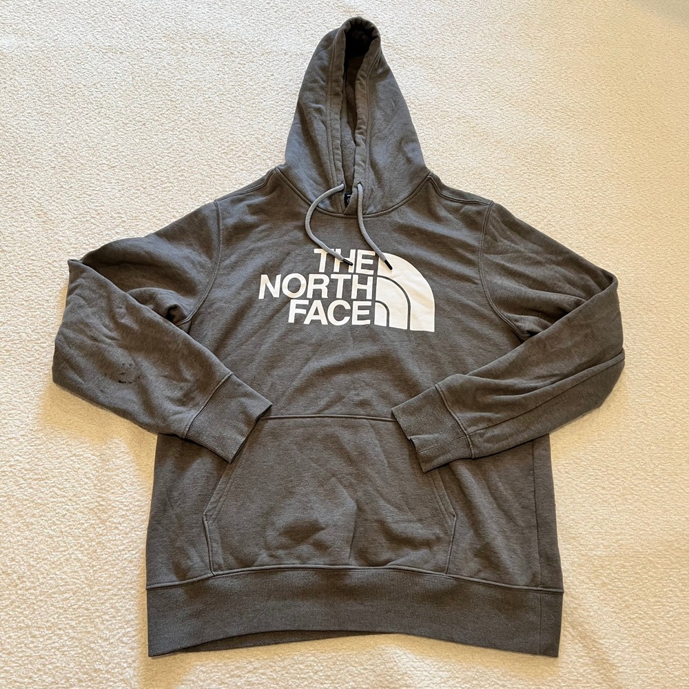 The North Face Hoodie Gray Pullover Mens Large Logo Front Casual Comfy
